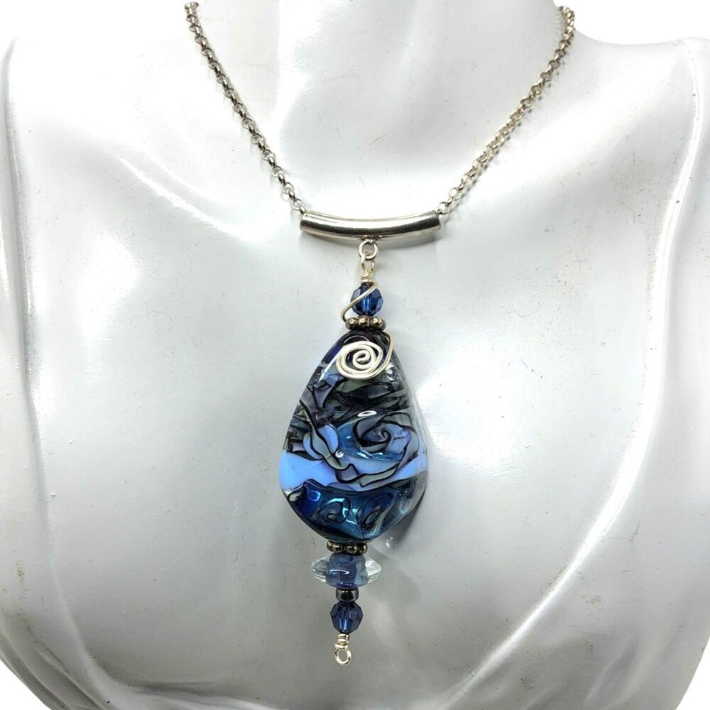 Hand crafted lampwork art glass seascape boho statement necklace